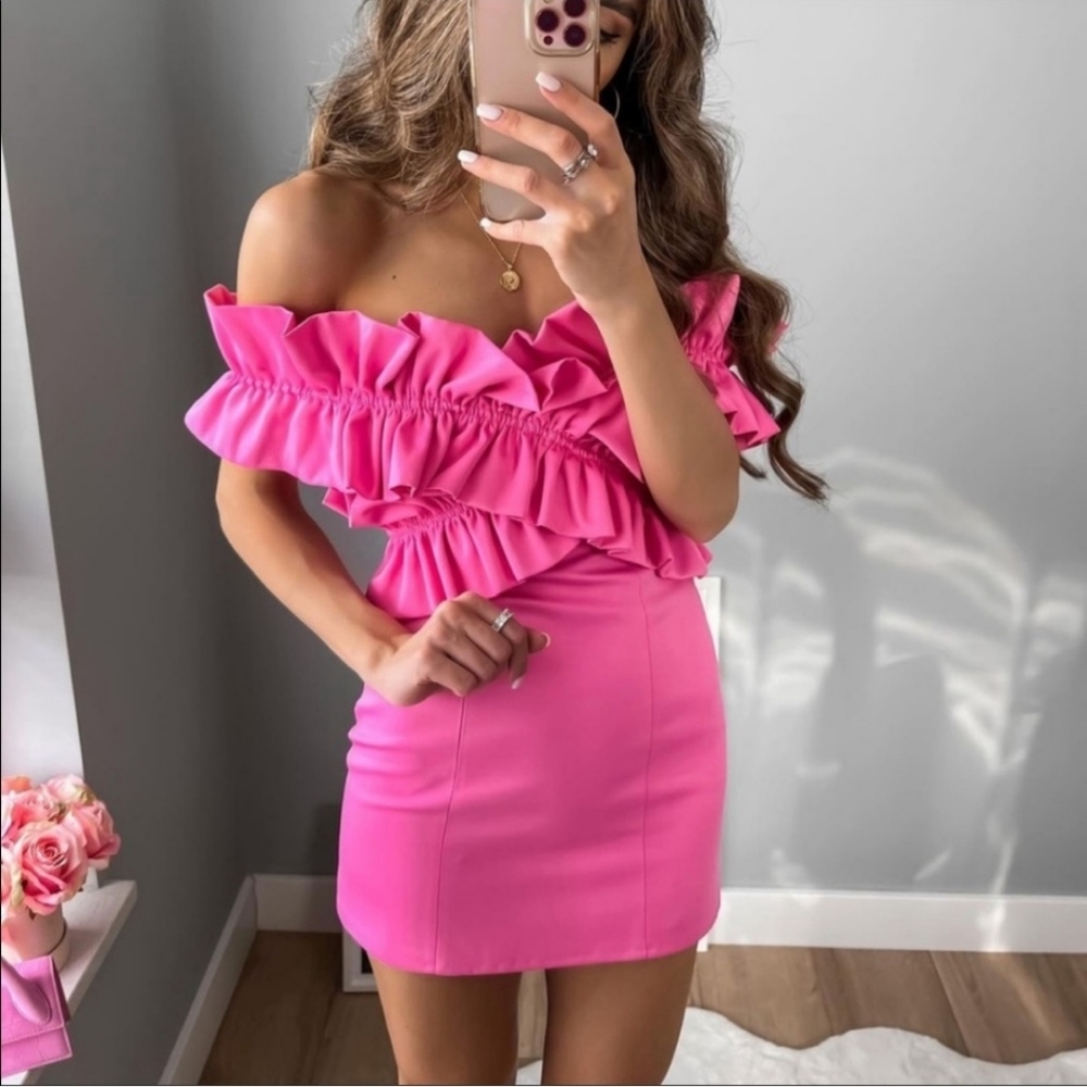 Zara Pink Ruffled Mini Dress - Picture 2 of 5